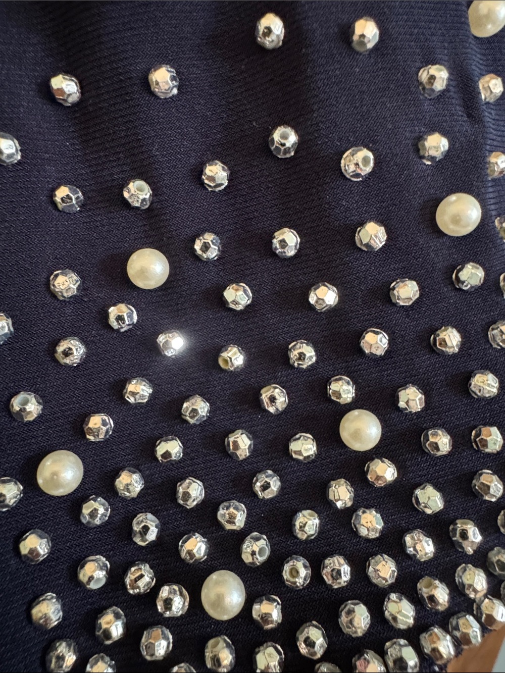 MSK Navy Long-Sleeve Dress with Pearl DotSparkle Sleeves NEW W/O TAGS/never worn - Picture 4 of 4